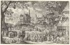 Landmandsmesse foran landsbyens plads The Boer cermis (titel på objekt) af Boëtius Adamsz. Bolswert