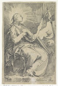 Den angrende Maria Magdalene i hulen foran et krucifiks af Boëtius Adamsz. Bolswert