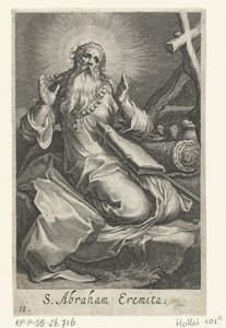 Den hellige Abraham af Edessa som eneboer S. Abraham Eremita (titel på objekt) Eremitter (serietitel) Sacra eremvs ascetarvm (serietitel) af Boëtius Adamsz. Bolswert