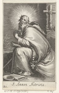 Sankt Ammonius den Store som eneboer S. Ammon Nitriota (titel på objekt) Eremitter (serietitel) Sacra eremvs ascetarvm (serietitel)