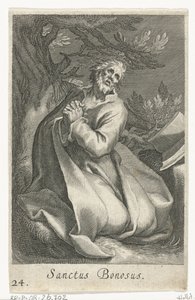 Saint Bonosus som Eremit Sanctus Bonosus (titel på objekt) Eremitter (serietitel) Sacra eremvs ascetarvm (serietitel) af Boëtius Adamsz. Bolswert