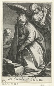 Saint Candida og Saint Gelasia som eneboere med engel SS. Candida et Gelasia (titel på objekt) Eremitinder (serietitel) Sacra Eremus Ascetriarum (serietitel)