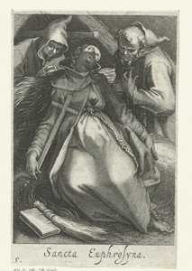 Sankt Euphrosina af Alexandria som eremitinde Sancta Euphrosyna (titel på objekt) Eremitinder (serietitel) Sacra Eremus Ascetriarum (serietitel) af Boëtius Adamsz. Bolswert