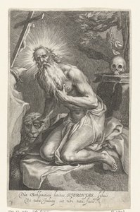 Sankt Hieronymus af Betlehem som eneboer Dùm Bethlemiticis latitas (...) tibi tuta facis (titel på objektet) Eremitter (serietitel) Ad sacrum speculum (...) patribus that ales (serietitel) af Boëtius Adamsz. Bolswert