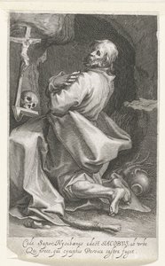 Heilige Jacobus van Nisibis als kluizenaar Cede sapor Nysibaenus (...) Persica flygter fra lejren (titel på objektet) Kluizenaars (serietitel) Ved det hellige spejl (...) giver fædrene vinger (serietitel) af Boëtius Adamsz. Bolswert