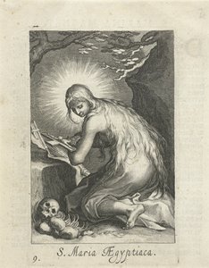 Saint Mary of Egypt som eremitinde S. Maria Aegyptiaca (titel på objekt) Eremitinder (serietitel) Sacra Eremus Ascetriarum (serietitel) af Boëtius Adamsz. Bolswert