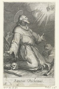 Sankt Pachomius den Ældre som eneboer Eremitter (serietitel) Sacra eremvs ascetarvm (serietitel) af Boëtius Adamsz. Bolswert