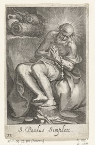 Saint Paul af Egypten som eneboer S. Paulus Simplex (titel på objekt) Eremitter (serietitel) Sacra eremvs ascetarvm (serietitel) af Boëtius Adamsz. Bolswert