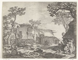 Landskab med Farm og Tobias og englen Countryside Faces (serietitel) af Boëtius Adamsz. Bolswert