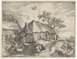 Landskab med gård og røveri af Ganymedes Landskabet ansigter af Boëtius Adamsz. Bolswert