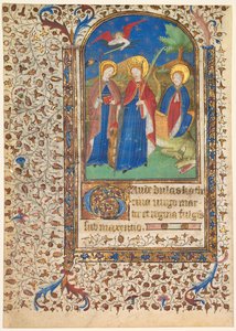 Blad fra en timebog: Sts. Geneviève, Catherine af Alexandria og Margaret recto..., ca. 1415 af Boucicaut Master