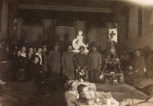 Album af Første Verdenskrig i Friuli-Venezia Giulia: gruppeportræt juledag i Villa Brazzà, hjemsted for 17 af krigshospitalet i Soleschiano Manzano, 25/12/1915 (s/h foto) af Bourbon Del Monte