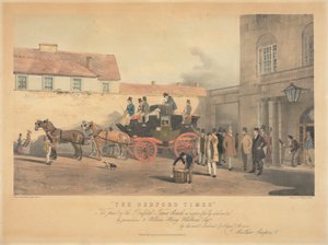 "The Bedford Times" / Dette print af Bedford Times Coach, er respektfuldt dedikeret / med tilladelse, til William Henry Whitbread Esq