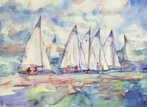 Blue Sailboats, 1989 (wc på papir) af Brenda Brin Booker
