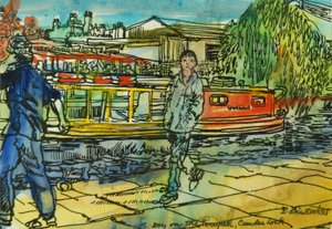 Boys on the Towpath, Camden Lock (akvarel på papir)