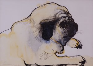 Hogarth, 1982 (pen og blæk med wc på papir) af Brenda Brin Booker