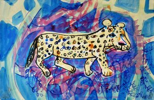 Leopard (akrylplakatfarve og farvet blæk)