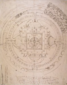Omrids af en mandala (pen og blæk på papir) af Brian Houghton Hodgson