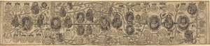 Stamtræ med portrætter af Henry VII, Henry VIII, Elizabeth, James og Charles
