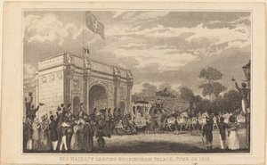 Hendes Majestæt forlader Buckingham Palace, 28. juni 1838 [venstre halvdel]