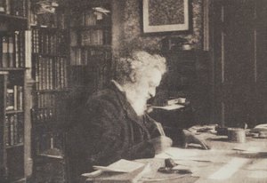 Bogsamleren William Morris i sit bibliotek i Kelmscott House, Hammersmith af British Photographer