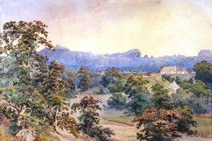 Et husmandssted i en dal (akvarel) af British School
