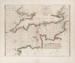 Et kort over kanalen mellem England og Frankrig
