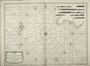 Et kort over indsejlingen til Kanalen med Cornwalls vestkyst og Scilly-øerne med alle pejlinger. af British School