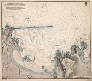 Alderney Harbour, plan over bølgebryder og admiralitetets ejendom af British School