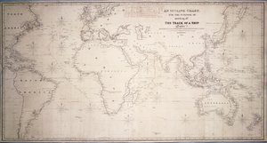 Et oversigtskort, der bruges til at afmærke et skibs rute. af British School