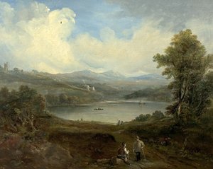 Grasmere, Westmorland, Cumbria (olie på træ) af British School