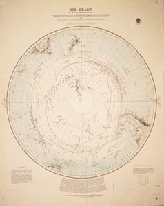Iskort over den sydlige halvkugle udarbejdet på baggrund af Cook 1772-5, Bellingshausen 1819-21... og Shackleton 1908-9. af British School