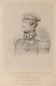 Generalmajor Sir Robert Sale GCB [og] oberst i det 13. af Prins Alberts regiment af let infanteri Forsvareren af Jellalbad (litografi). af British School