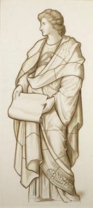 Muse of Literature - Tegneserie for farvet glas, ca. 1890 (akvarel på papir) af British School