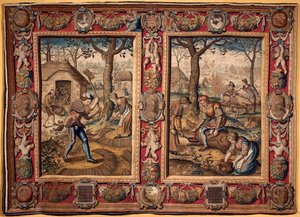 November og december: "" landbrugsarbejde og svineslagtning"" Tapet af Mortlake-fabrikanterne. 1600-tallets gener, Musei di Strada Nuova af British School