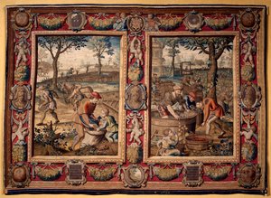 September og oktober: "Landbrugsarbejde og høst" Tapet af manufakturerne i Mortlake. Det 17. århundrede Genes, Musei di Strada Nuova af British School