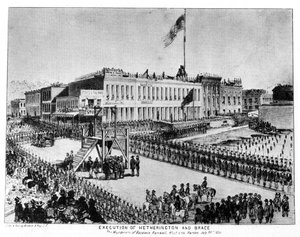 Henrettelsen af Hetherington og Brace, Fort Vigilance, Sacramento, Californien, 1856 1937.