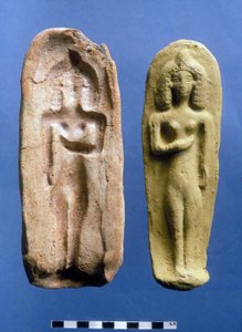 Figur af en frugtbarhedsgudinde og formen, hvorfra den blev støbt, ca. 8.- 7. århundrede f.Kr. (ler)