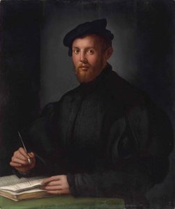 Portræt af en ung mand i sort med en bog af Bronzino