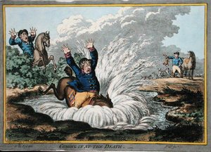 Coming in at the Death, ætset af James Gillray (1757-1815) udgivet af Hannah Humphrey i 1800 (håndfarvet radering)