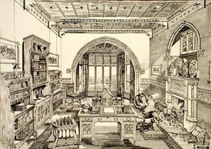 Indvendig udsigt af et bibliotek