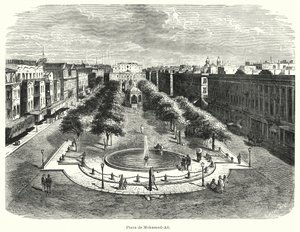 Mohammed Ali Square, Alexandria, Egypten (litho) af Bruno Heinrich Strassberger