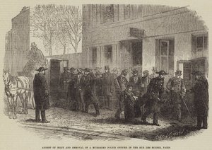 Anholdelse af Megy og fjernelse af en myrdet politibetjent i Rue des Moines, Paris