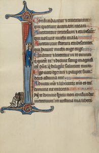 Initial I: David på toppen af et tårn, der peger på tre dæmoner nedenunder af Bute Master