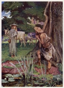 "Til byen Walsingham / Vejen er svær at være væk" (farve litho) af Byam (after) Shaw