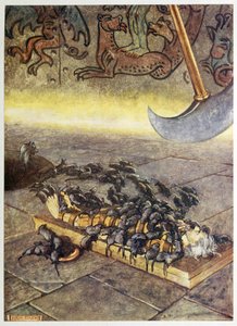 "De sværmede over mig i stadigt akkumulerende dynger." fra Selected Tales of Mystery, pub. 1909 (farve litho) af Byam Shaw