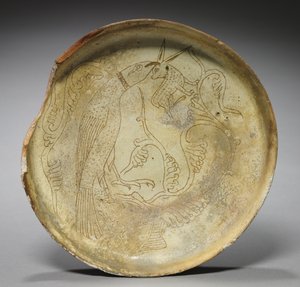 Dyb tallerken med høg, kanin og løv, 1100-tallet af Byzantine