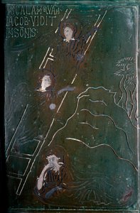 Jakob ser i drøm englene stige op og ned af bronzedørfliseskalaen lavet i Konstantinopel i 1076. Monte Sant 