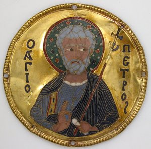 Medaljon med Sankt Peter fra en ikonramme, ca. 1100 (guld, sølv og emalje cloisonné) af Byzantine