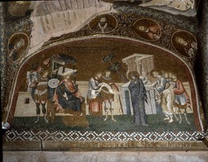 Folketællingen, Maria og Josef før Herodes den Store (mosaik af 1310-1320) af Byzantine